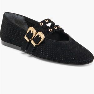 Dolce Vita Black Flats with Gold Buckles
